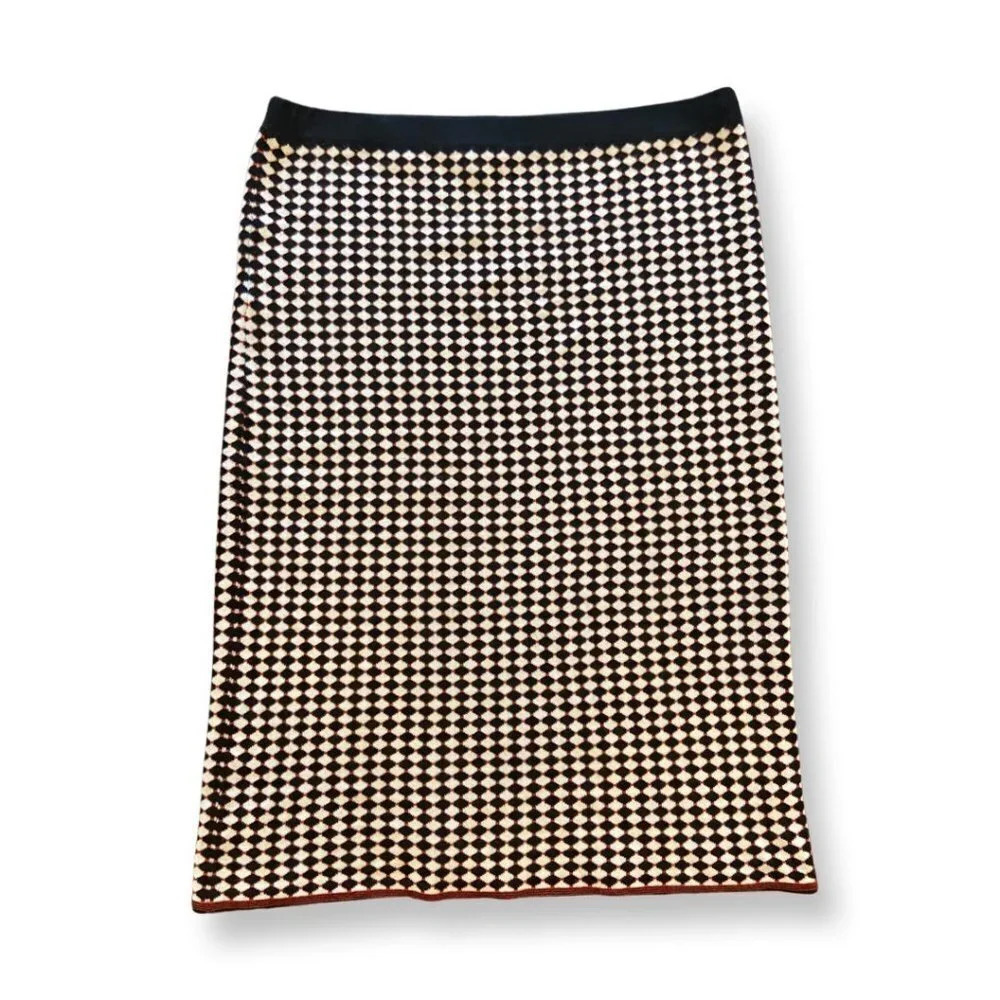 Ann Taylor Black White & Red Checkered Sweater Midi Skirt Size Small